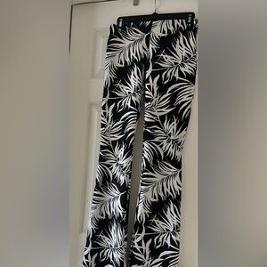 Zara Black & White Palm-Print Boot Cut Pants